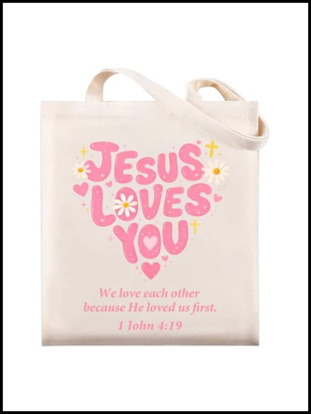 Christian Canvas Tote Bag Jesus Loves You Reusable Grocery Bag